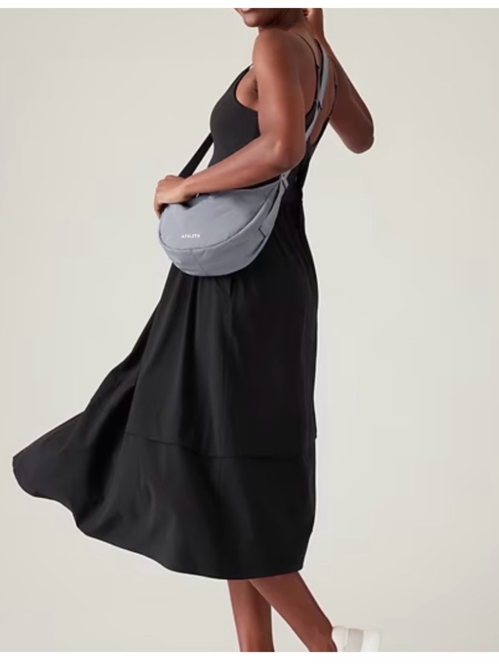 Athleta Elation Hybrid Black V-Neck Spaghetti-Strap Midi Dress NWOT - Picture 2 of 12